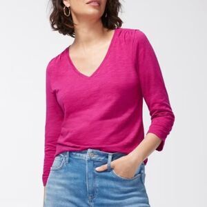 Chico’s Cotton Slub Shirred 3/4 Sleeve Slub Tee Basic Knit Botanical Berry 3,4